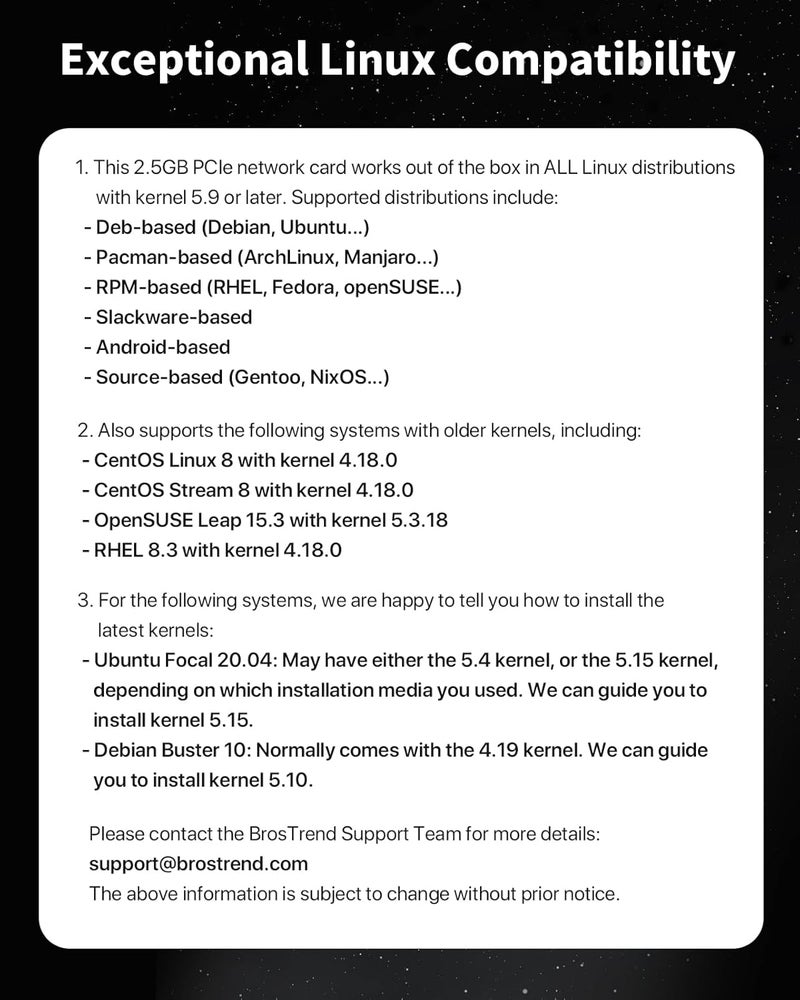 BrosTrend 2.5GB Linux Compatible NIC, PCIe Network Adapter for Ubuntu, Fedora, Debian, Mint, Kali, Windows etc. PCIe Ethernet Card with Extra Low-Profile Bracket Supports All Linux Architectures - Image 3